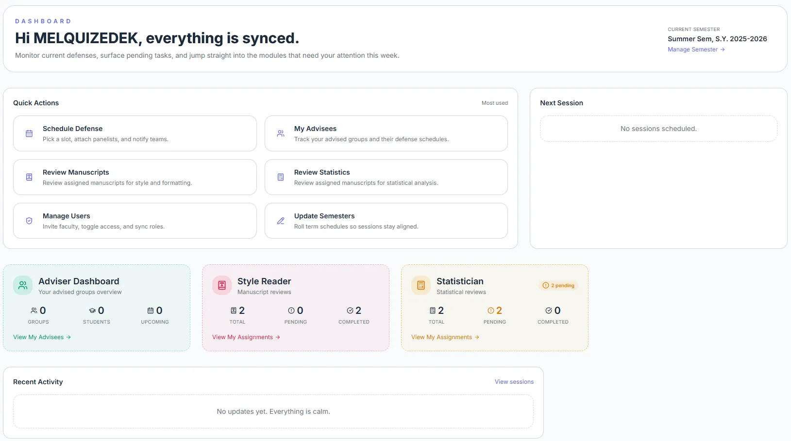 University Research Management System interface